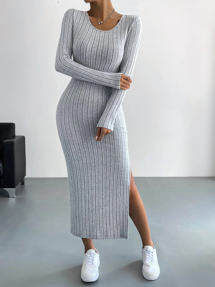 Ivy – Long-Sleeved Slit Knitted Dress