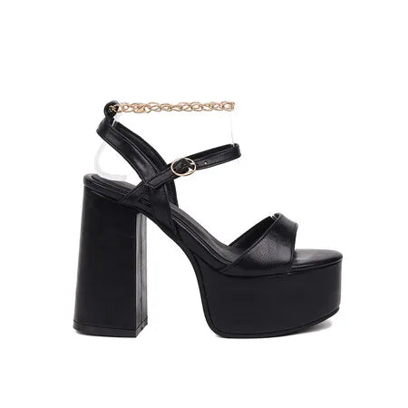 Chloe – Chain Design Thick-Heeled Sandals