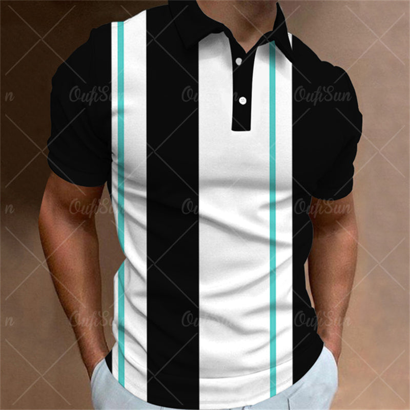 Aaron - Men's 3D Stripe Polo Shirt Short Sleeve Casual T-Shirt