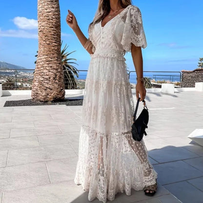 Emma – Women's Summer Casual V-neck Mesh Crochet Beach Dress