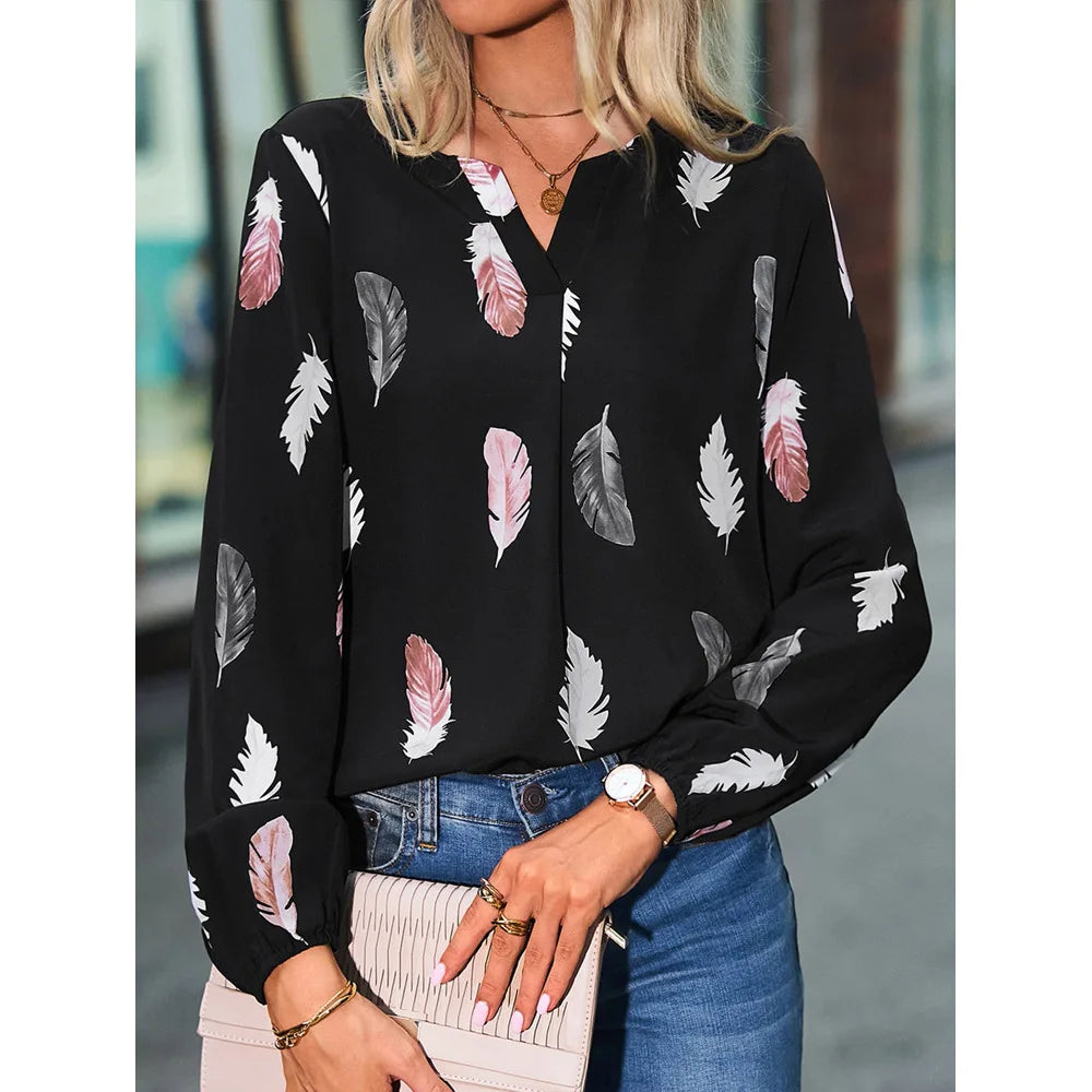 Naomi – Feather Pattern Chiffon Blouse for Women