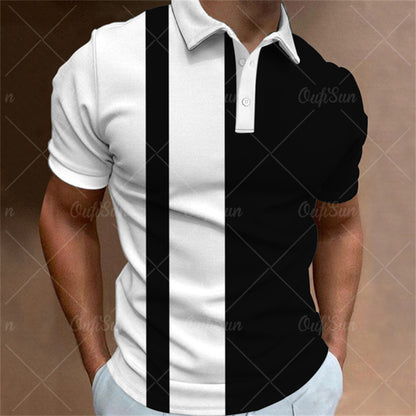 Aaron - Men's 3D Stripe Polo Shirt Short Sleeve Casual T-Shirt