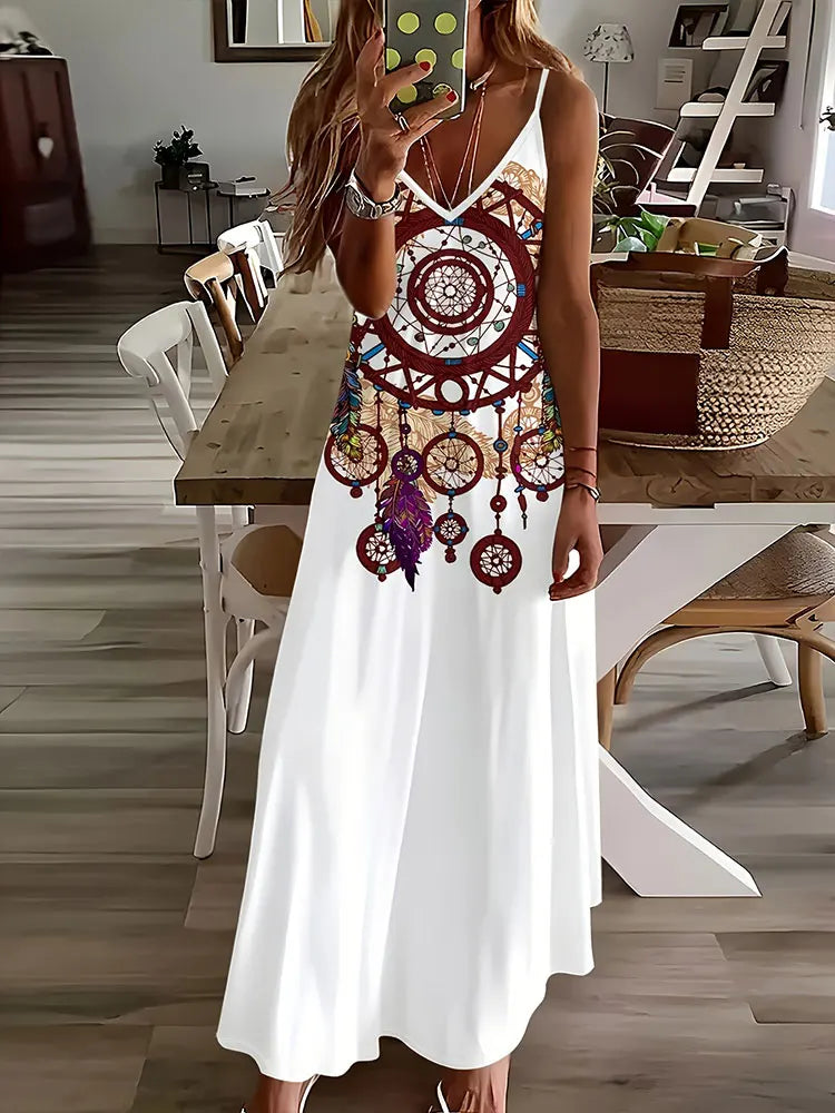 Vespera - Chic Ethnic Print Long Dress for Women