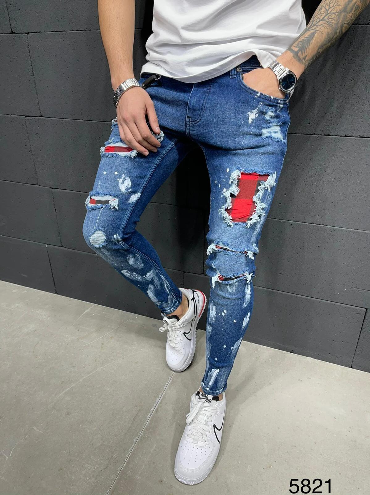 Russell – Men's Embroidered Ripped Skinny Jeans