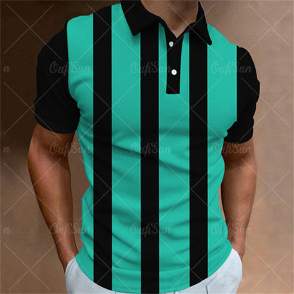 Aaron - Men's 3D Stripe Polo Shirt Short Sleeve Casual T-Shirt