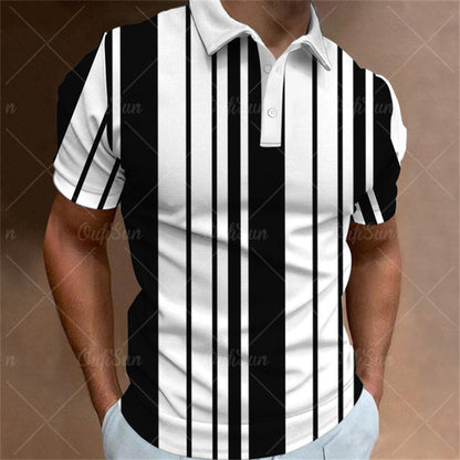 Aaron - Men's 3D Stripe Polo Shirt Short Sleeve Casual T-Shirt