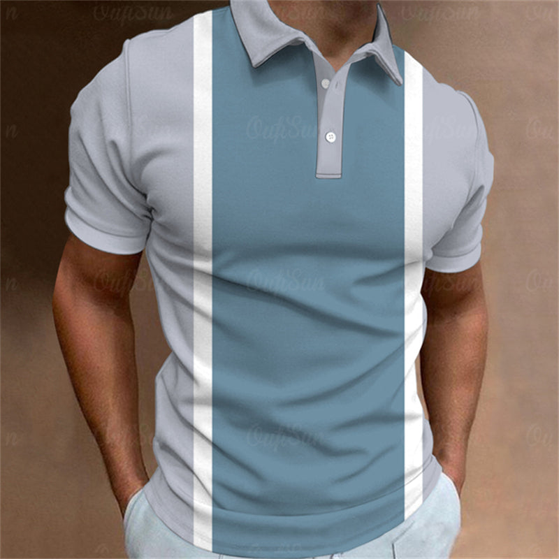 Aaron - Men's 3D Stripe Polo Shirt Short Sleeve Casual T-Shirt