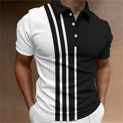 Aaron - Men's 3D Stripe Polo Shirt Short Sleeve Casual T-Shirt