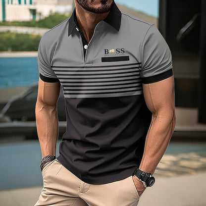 Marcus - 3D Digital Stripe Polo Shirt