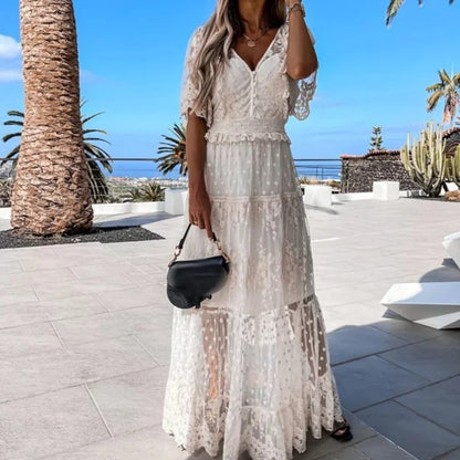 Emma – Women's Summer Casual V-neck Mesh Crochet Beach Dress