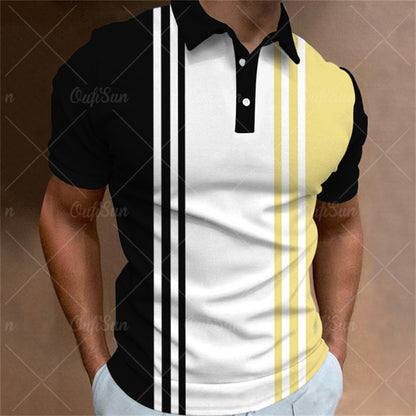 Aaron - Men's 3D Stripe Polo Shirt Short Sleeve Casual T-Shirt