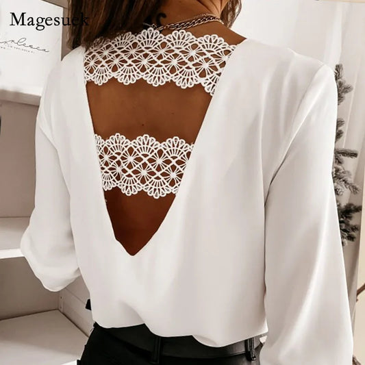 Seraphine - Elegant Lace V-Neck Blouse for Women