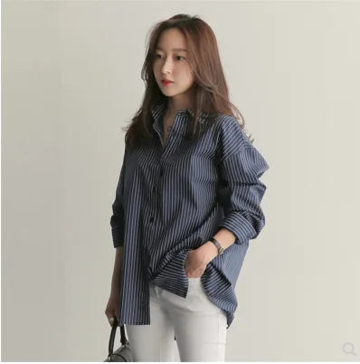 Viviana - Stylish Blue Striped Long Shirt for Women