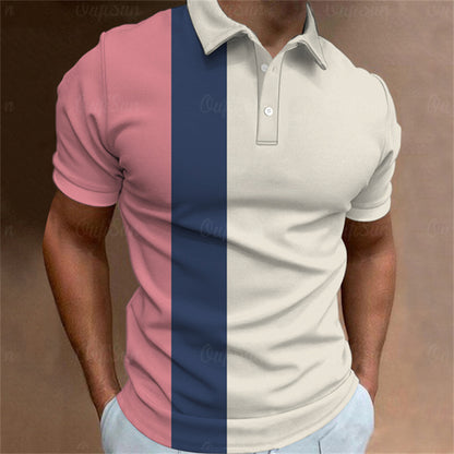 Aaron - Men's 3D Stripe Polo Shirt Short Sleeve Casual T-Shirt