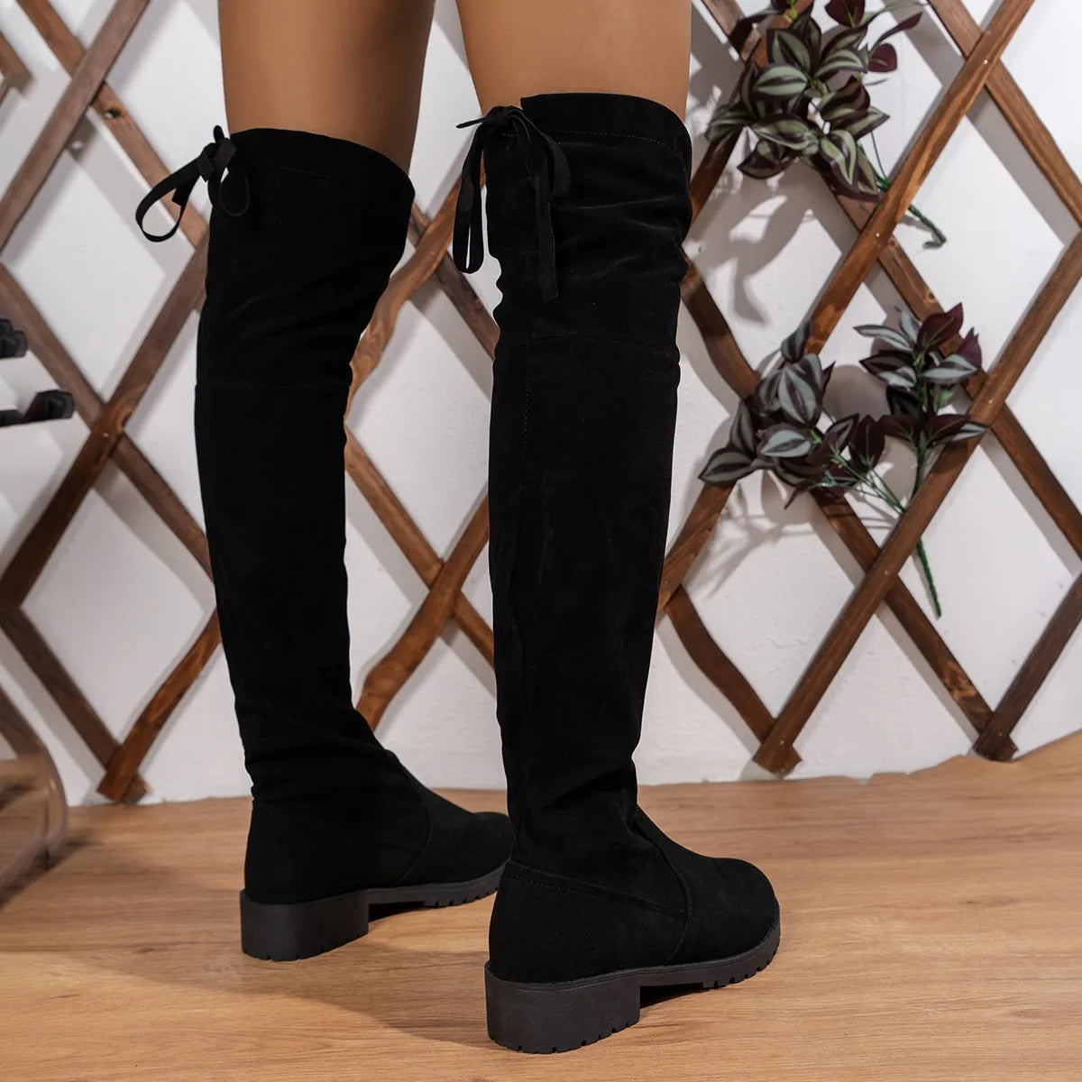 Jasmine - Women's Over The Knee Lace-Up Suede Boots