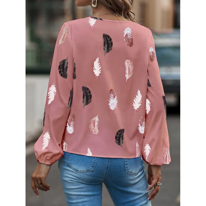 Naomi – Feather Pattern Chiffon Blouse for Women