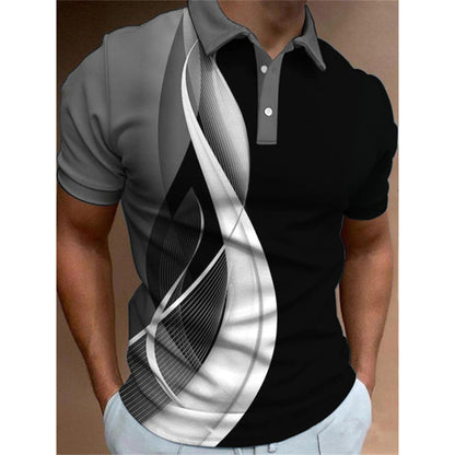 Aaron - Men's 3D Stripe Polo Shirt Short Sleeve Casual T-Shirt