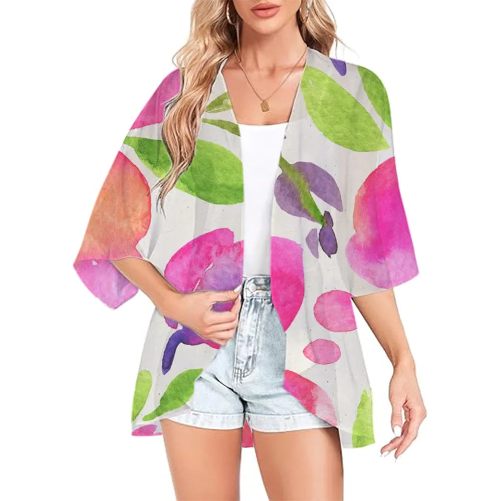 Annelise - Trendy Watercolor Floral Kimono Cardigan for Women