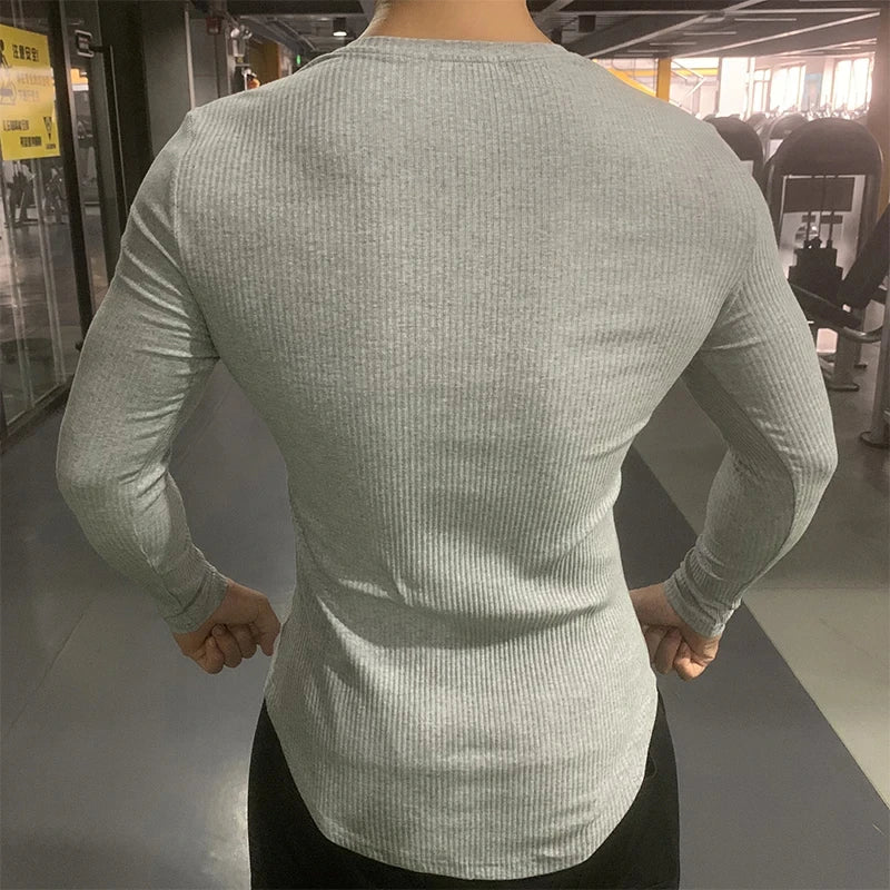 Isaac – Long Sleeve Textured V-Neck Sports T-Shirt for Men