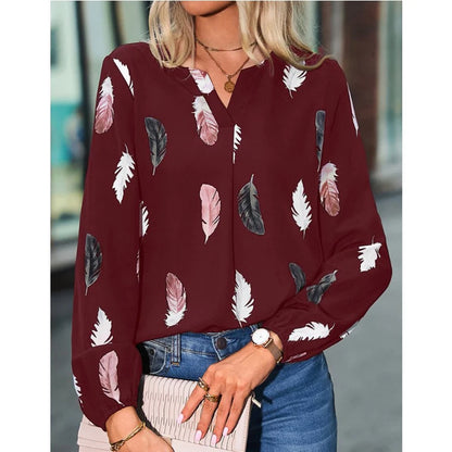 Naomi – Feather Pattern Chiffon Blouse for Women