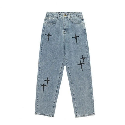 Dylan – Men's Vintage Wide Leg Jeans with Star Embroidery