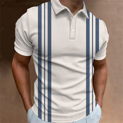 Aaron - Men's 3D Stripe Polo Shirt Short Sleeve Casual T-Shirt