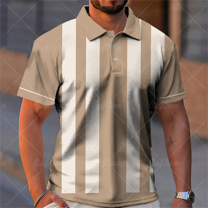 Aaron - Men's 3D Stripe Polo Shirt Short Sleeve Casual T-Shirt