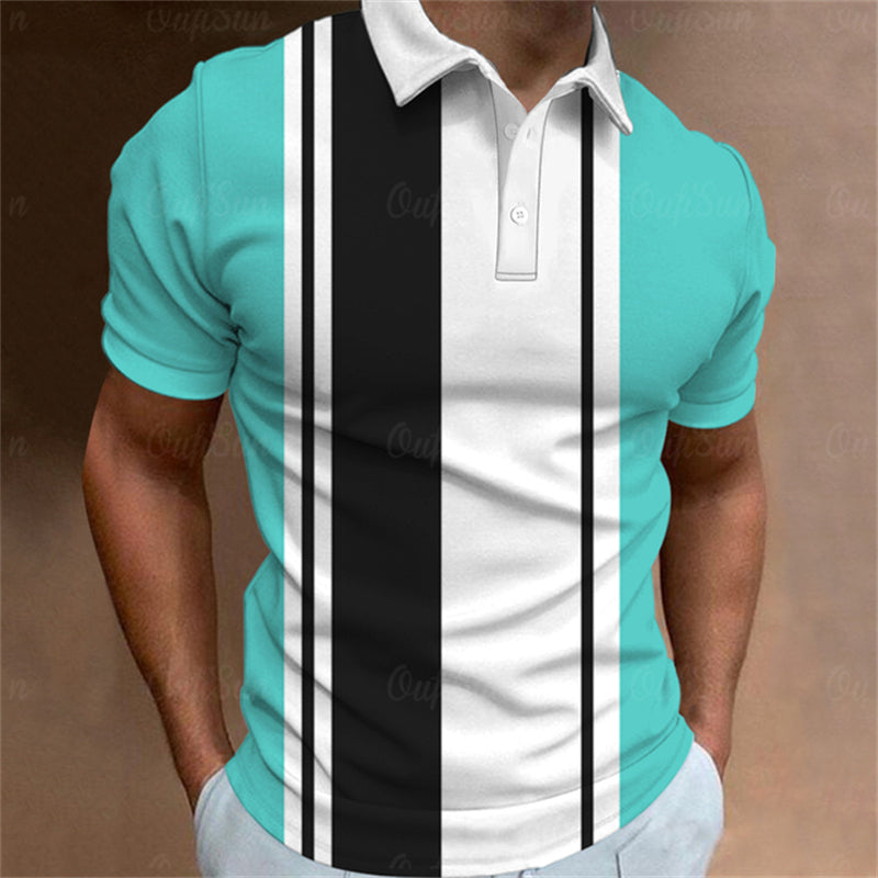 Aaron - Men's 3D Stripe Polo Shirt Short Sleeve Casual T-Shirt