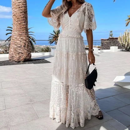 Emma – Women's Summer Casual V-neck Mesh Crochet Beach Dress