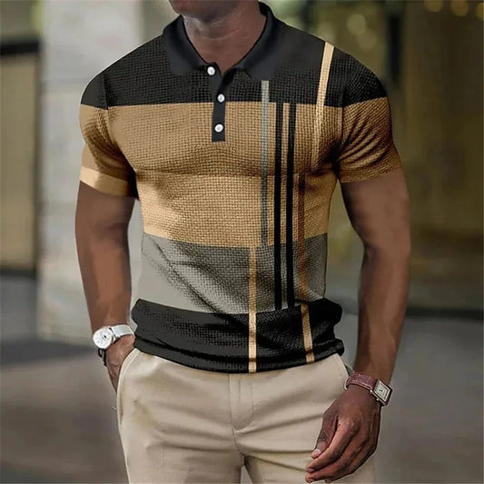 Trevor - Men's 3D Print Striped Polo Shirt