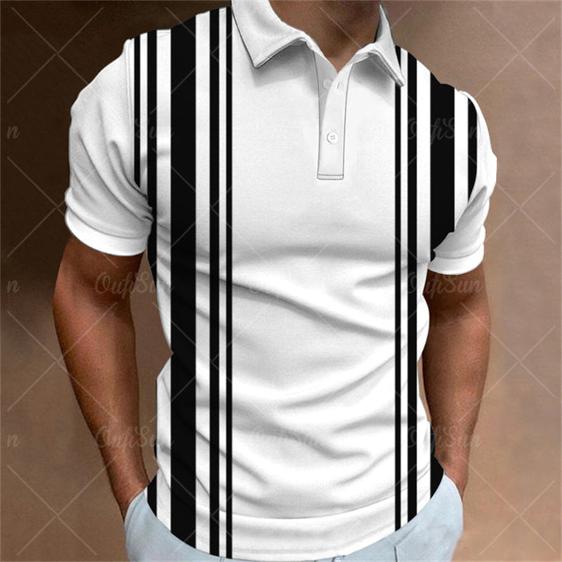 Aaron - Men's 3D Stripe Polo Shirt Short Sleeve Casual T-Shirt