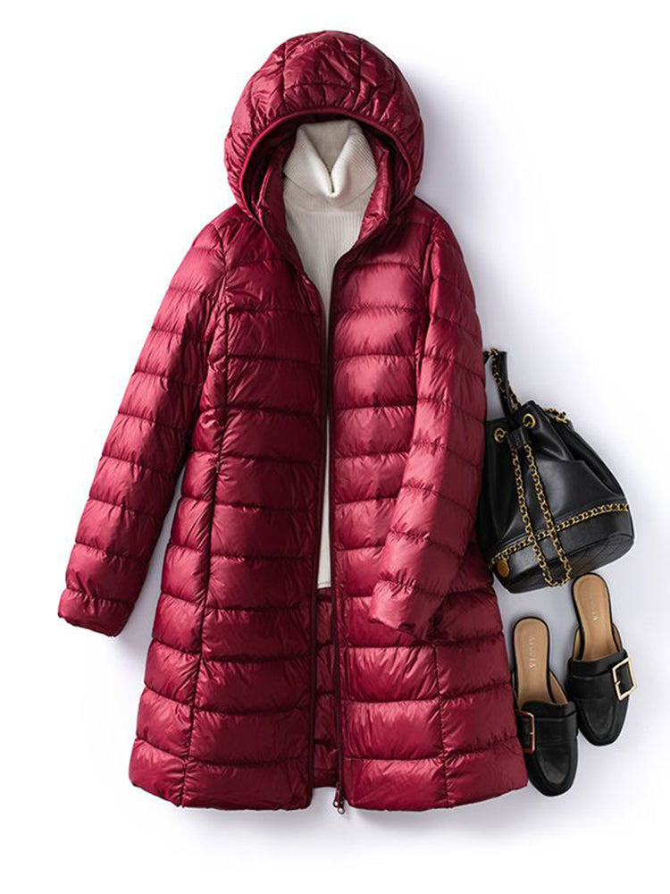 Sophie - Women's Ultra-light Long Down Jacket with Detachable Hood