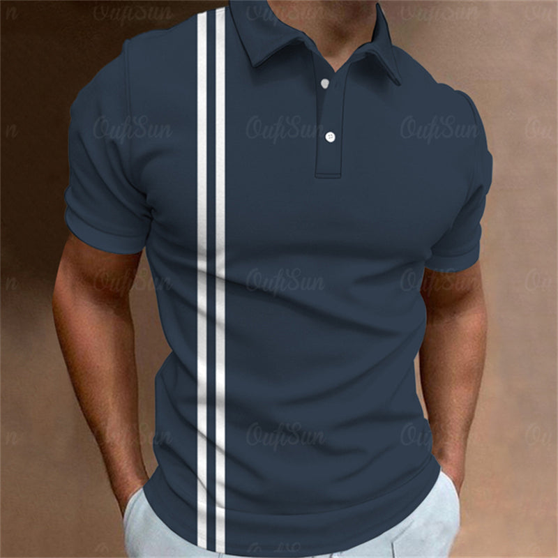 Aaron - Men's 3D Stripe Polo Shirt Short Sleeve Casual T-Shirt