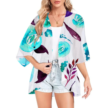 Annelise - Trendy Watercolor Floral Kimono Cardigan for Women