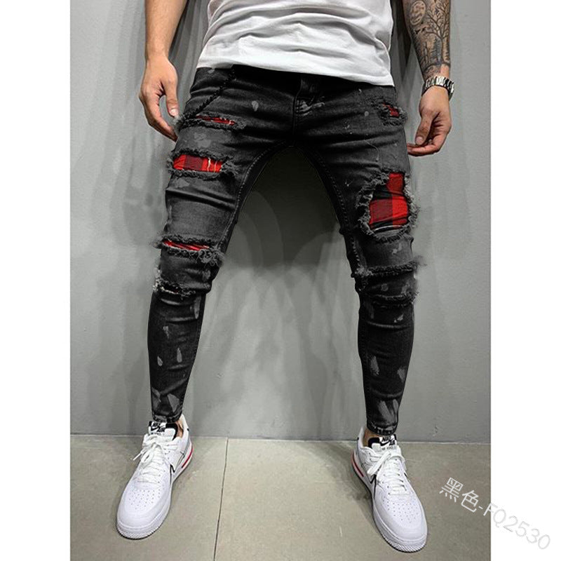 Russell – Men's Embroidered Ripped Skinny Jeans