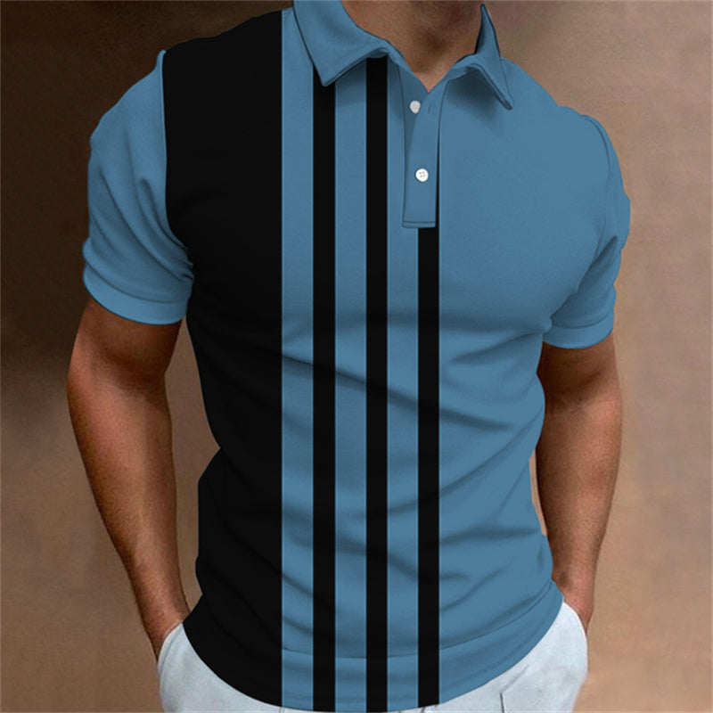 Aaron - Men's 3D Stripe Polo Shirt Short Sleeve Casual T-Shirt