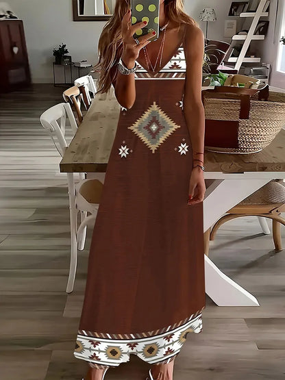 Vespera - Chic Ethnic Print Long Dress for Women