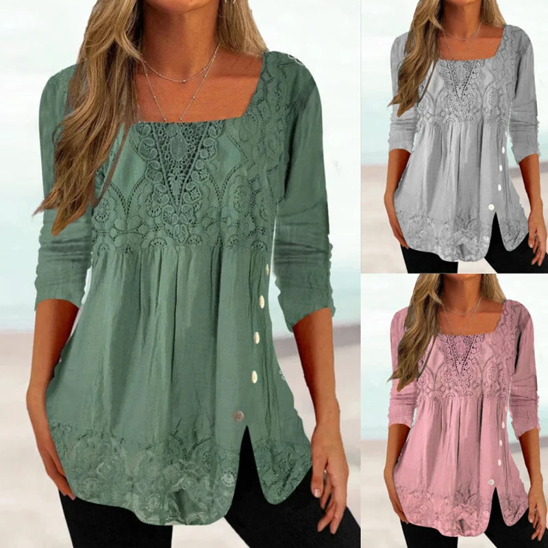 Veronica - Elegant Lace Patchwork Blouse for Women