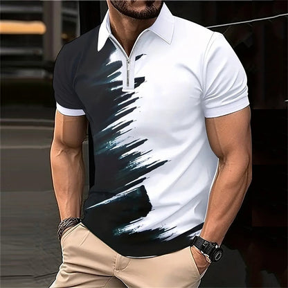 Adrian – Men's Printed Short Sleeve Zipper Polo Shirt