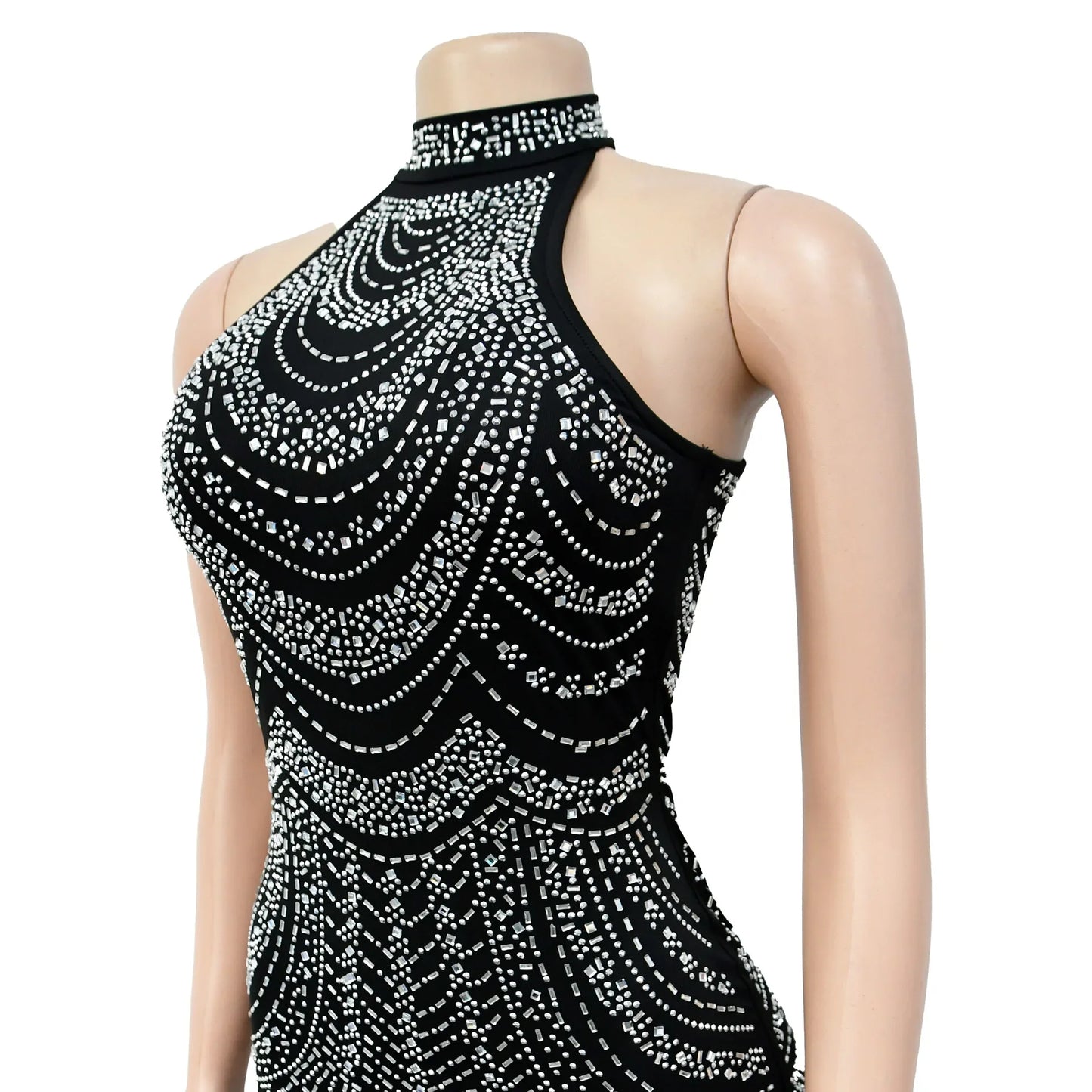 Vivian – Rhinestone Tassel Hem Sleeveless Bodycon Midi Dress