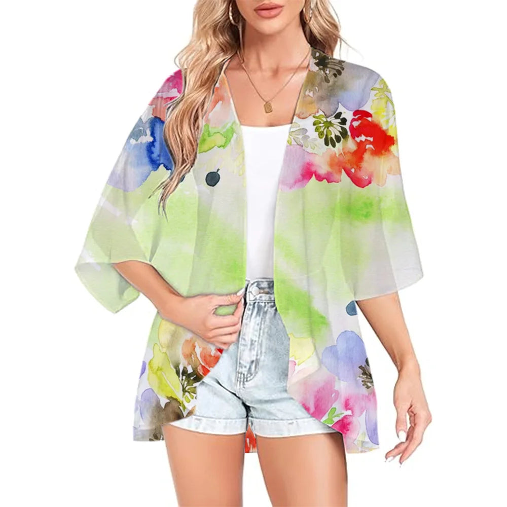 Annelise - Trendy Watercolor Floral Kimono Cardigan for Women