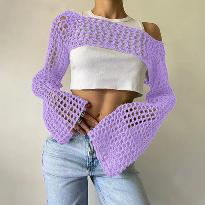 Azura - Chic Hollow Knit Crop Sweater for Women