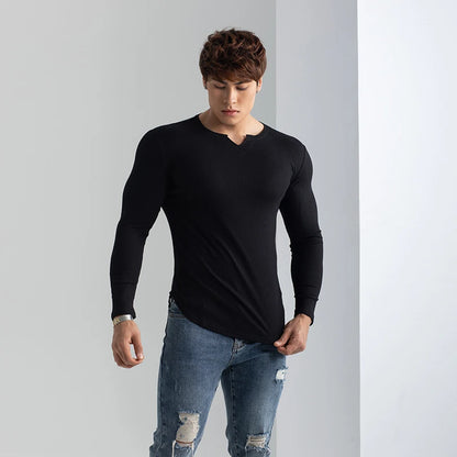 Isaac – Long Sleeve Textured V-Neck Sports T-Shirt for Men