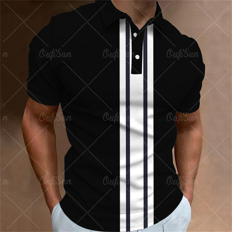 Aaron - Men's 3D Stripe Polo Shirt Short Sleeve Casual T-Shirt