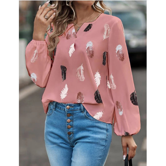 Naomi – Feather Pattern Chiffon Blouse for Women