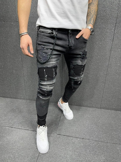 Russell – Men's Embroidered Ripped Skinny Jeans