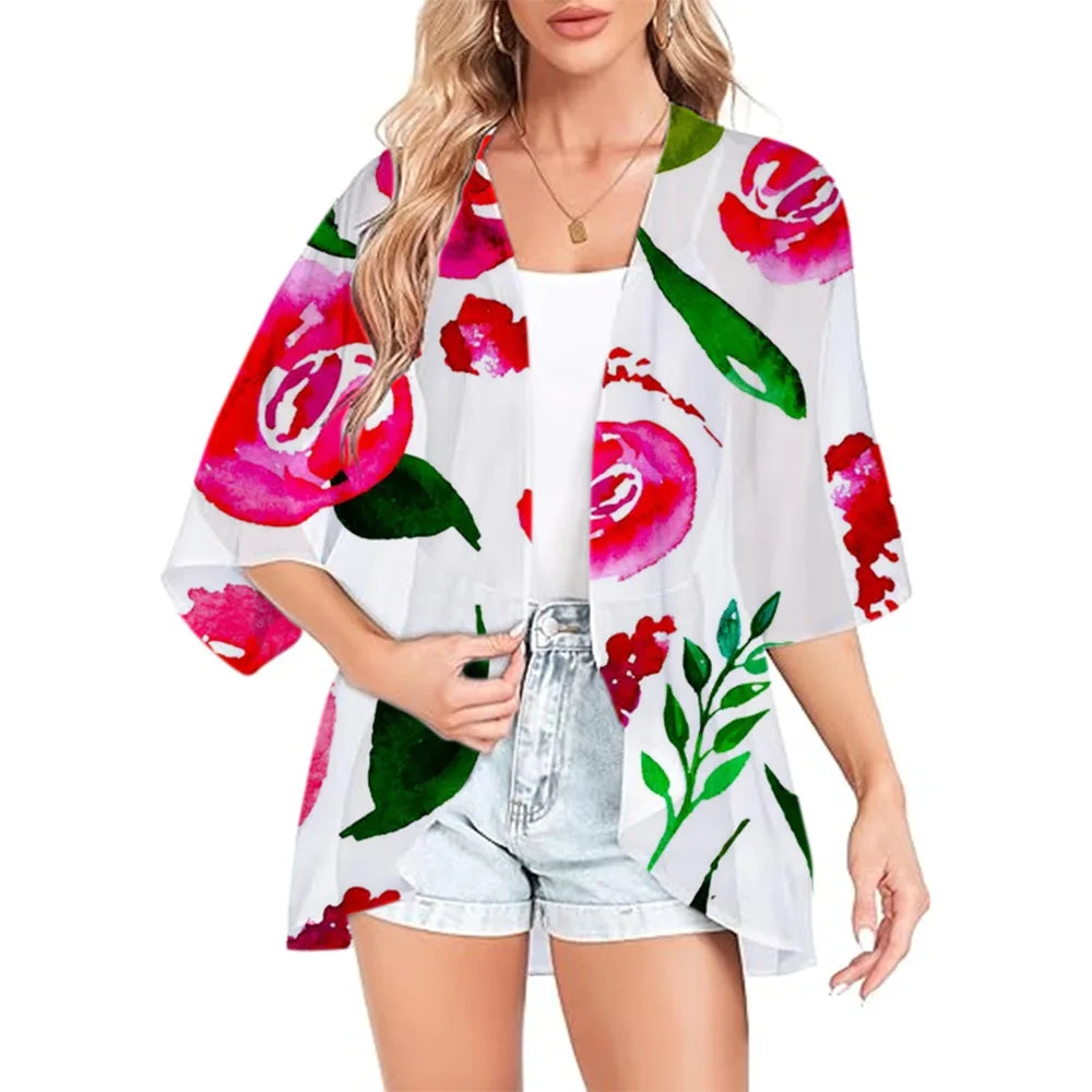 Annelise - Trendy Watercolor Floral Kimono Cardigan for Women