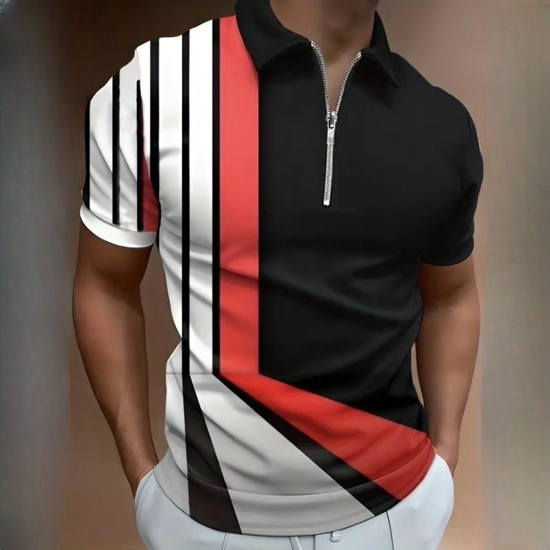 Adrian – Men's Printed Short Sleeve Zipper Polo Shirt