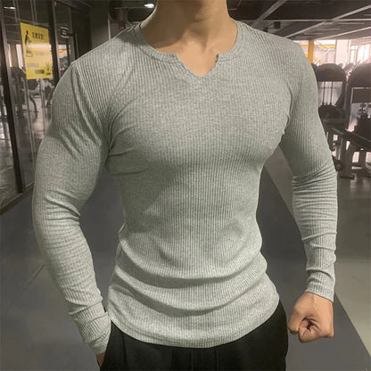 Isaac – Long Sleeve Textured V-Neck Sports T-Shirt for Men