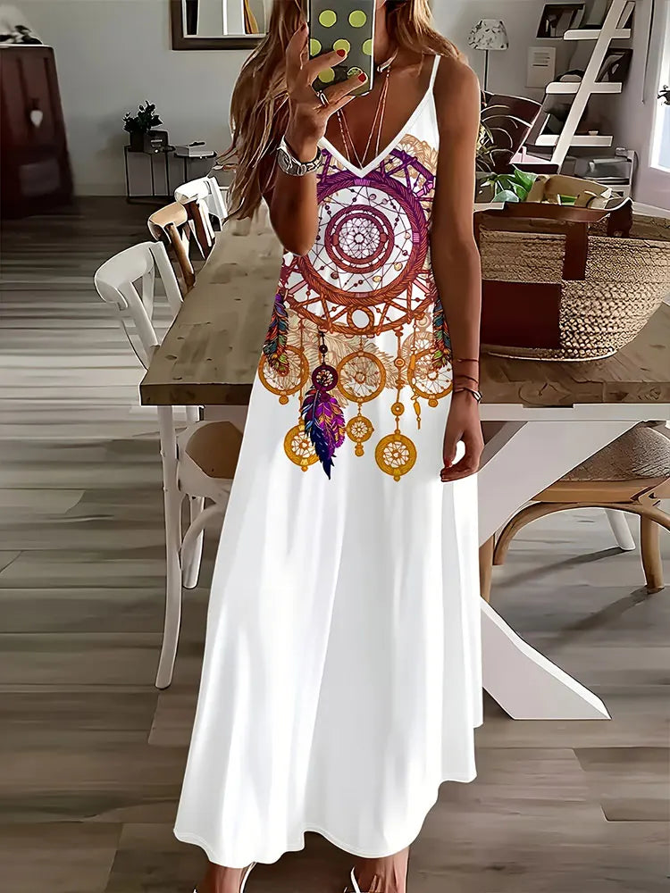 Vespera - Chic Ethnic Print Long Dress for Women